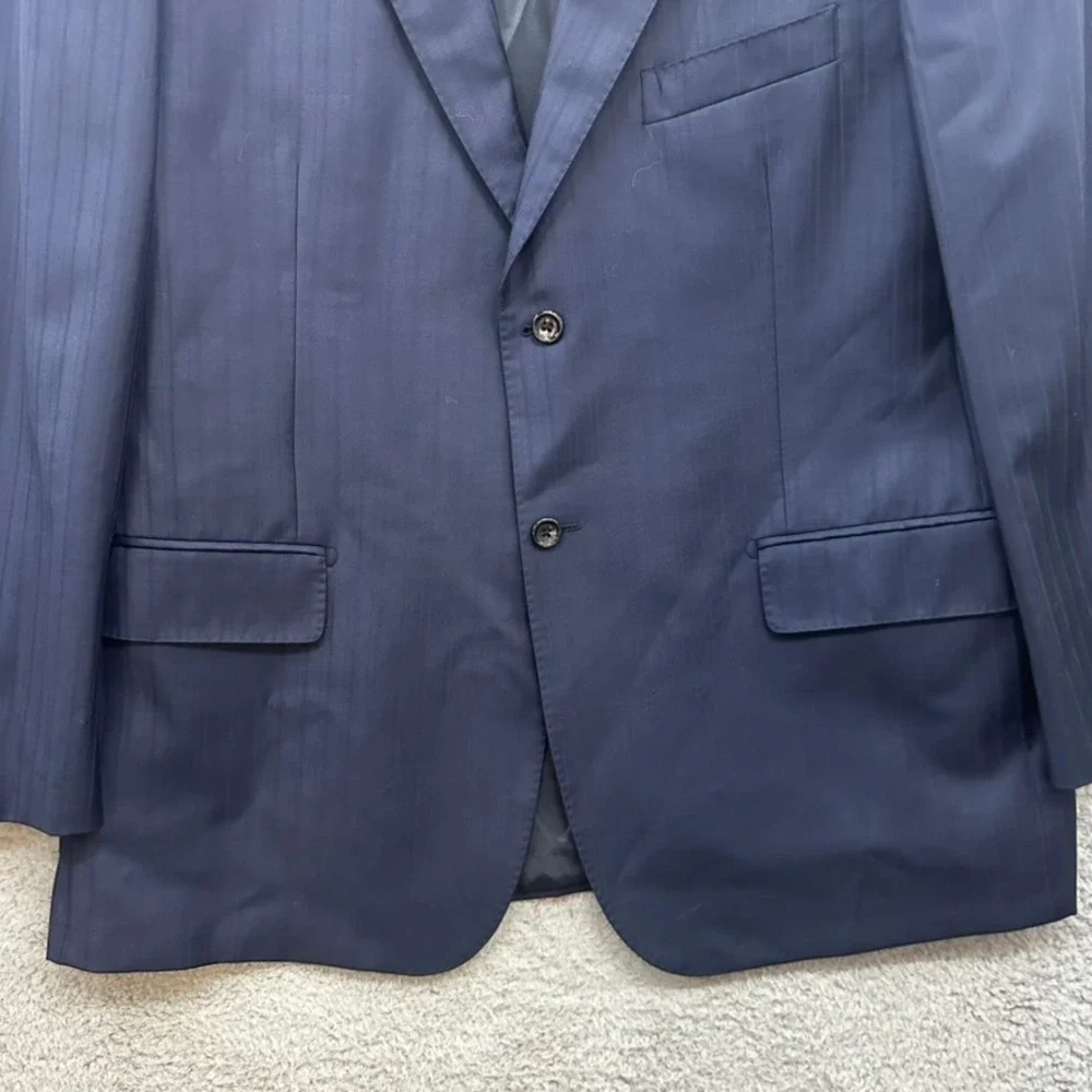 Baroni Super 150's Men's 46R 100% Wool Navy Blue Pinstripe Two Button Blazer